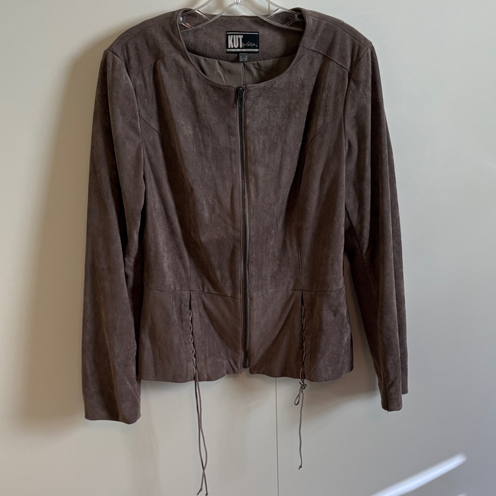 Kut from the Kloth Taupe Sueded Zip Jacket